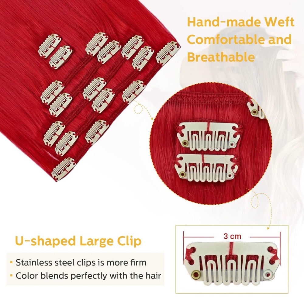 Human Hair Clip In Extensions - Red - Picture 7 of 9